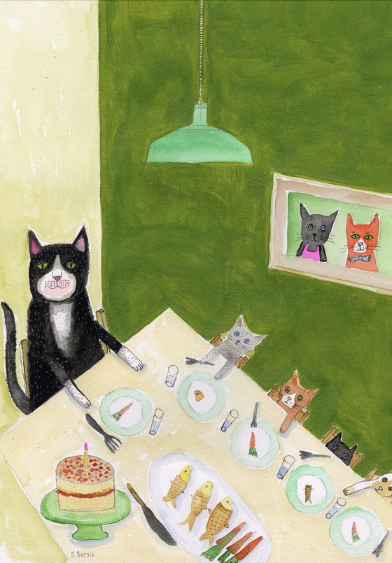 Cat's Dinner Humour Naive cats and kittens acting like humans