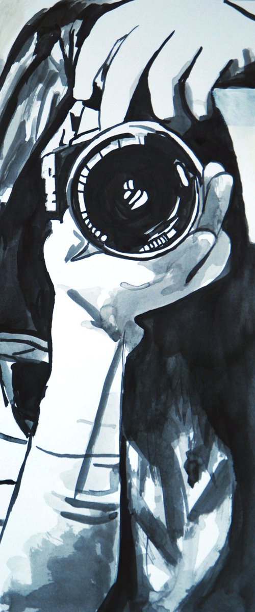Girl with  camera  / 42 x 27.9 cm by Alexandra Djokic