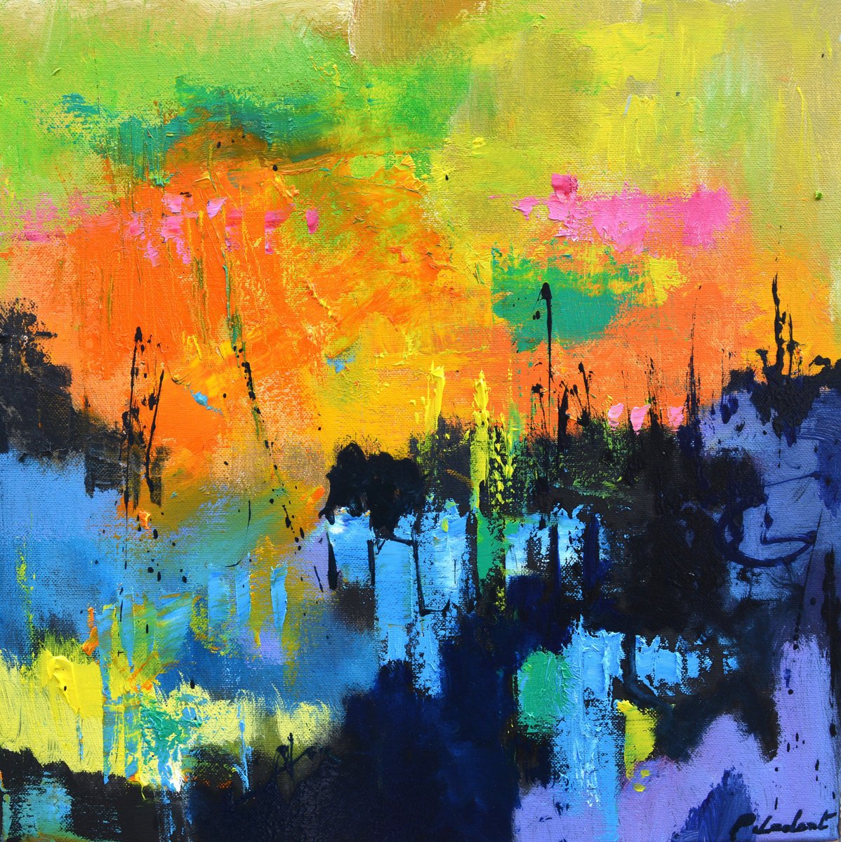 Abstract Oil Painting By Pol Henry Ledent, 16 X 16", Hot Day, Original Artwork