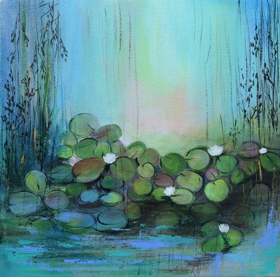 Water Lilies !!  Locked in my heart !! Contemporary Abstract !! Ready to hang !!