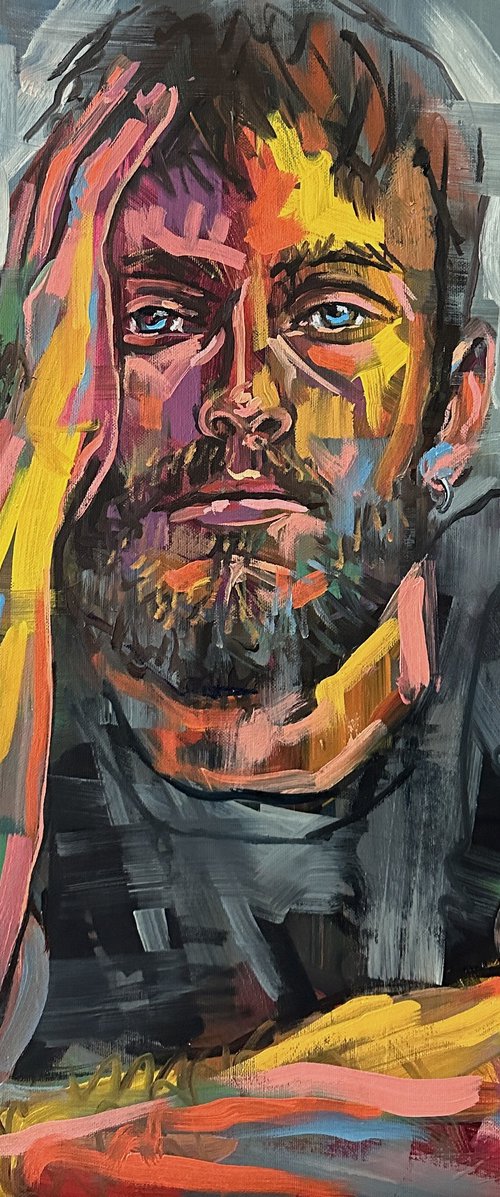 Young bearded man painting by Emmanouil Nanouris