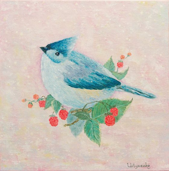 Sweet-tooth. Bird. Blue Cardinal. Oil painting