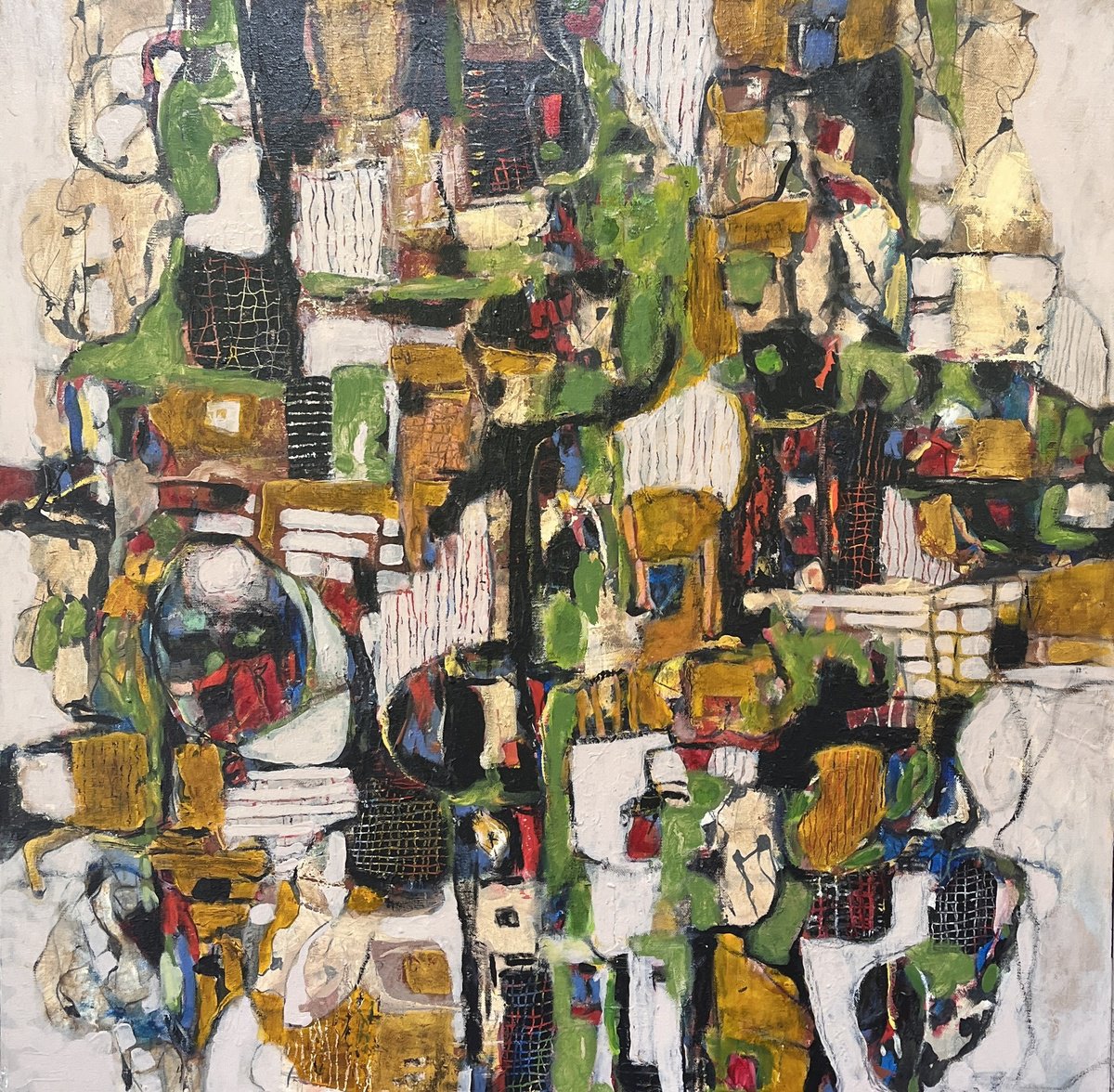 Abstract Acrylic Painting By Jeffrey Davies, 36 X 36, Beyond The Green 15, Original Artwork