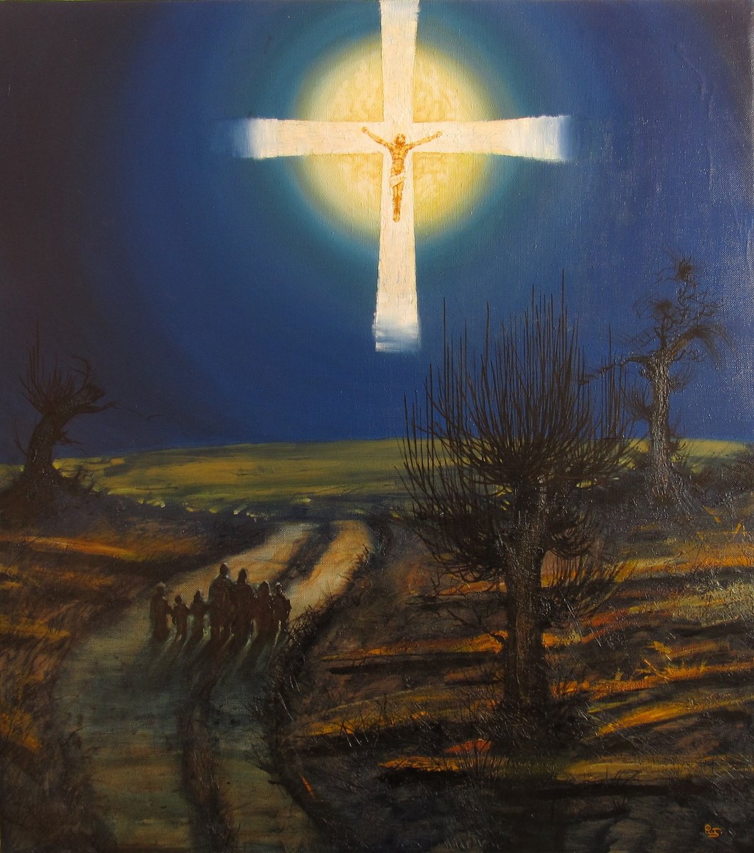 Surrealistic Landscape Oil Painting By Serhiy Roy, 39 X 43", Omen During The Golden Mist., Original Artwork