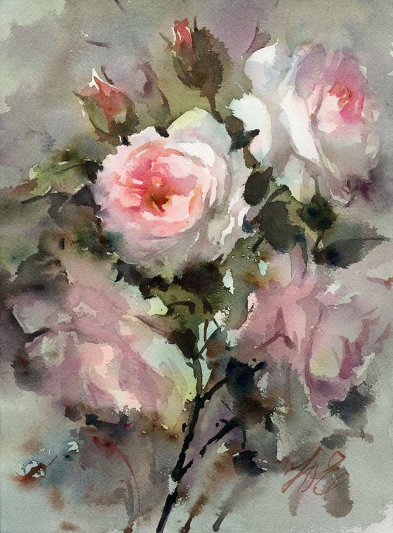 Rose bush in watercolour