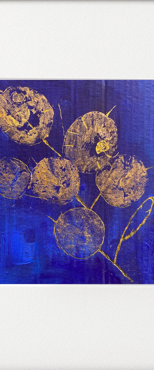 Golden Honesty Pods on Blue by Teresa Tanner