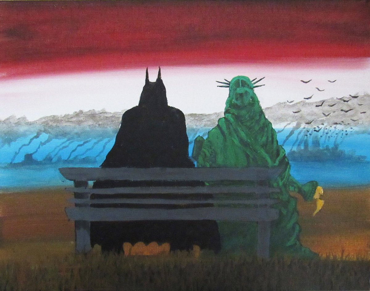 Illustrative Abstract Acrylic Painting By William F. Adams, 14 X 11", Sometimes Even Superheroes ..., Original Artwork