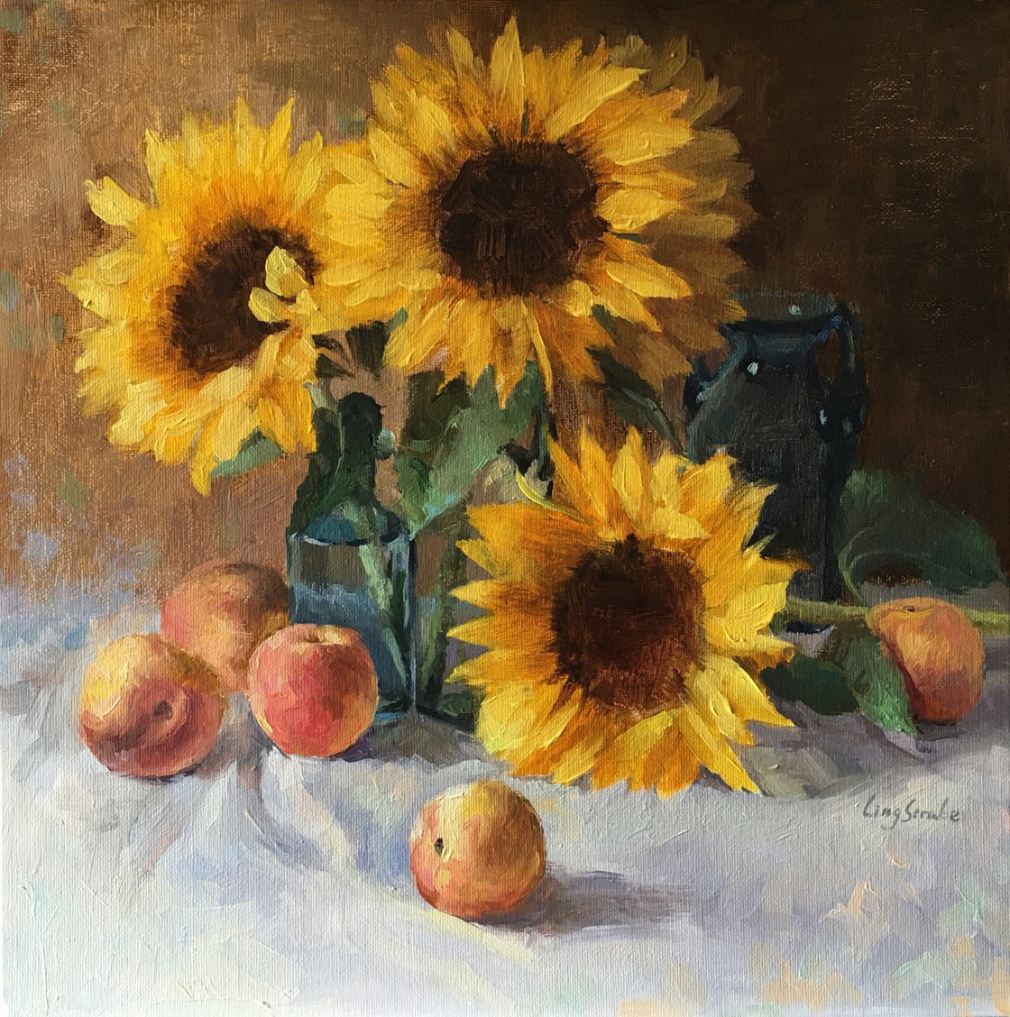 Sunflower with Still Life Oil painting: Ling Strube | Artfinder