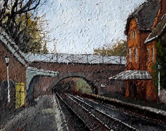 Cressington railway station Liverpool. Canvas painting.