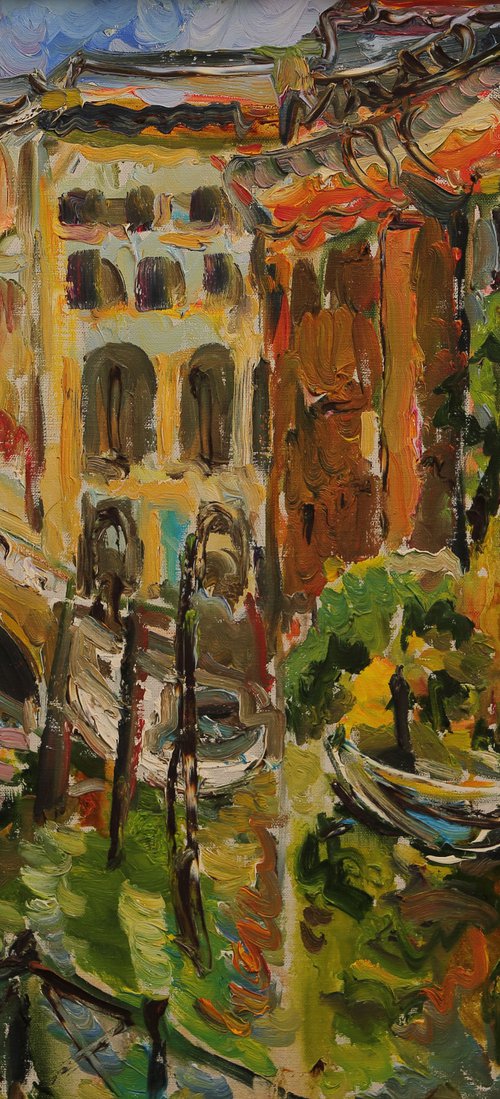 Autumn in Venice - Oil Painting - Original Plein Air Landscape - Cityscape - Home Decor - Medium Size 65x70 by Karakhan