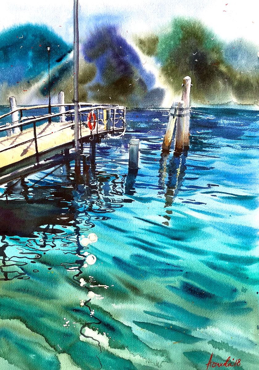 Impressionistic Landscape Watercolour By Ksenia Astakhova, 14 X 20", Memories From Lugano, Original Artwork