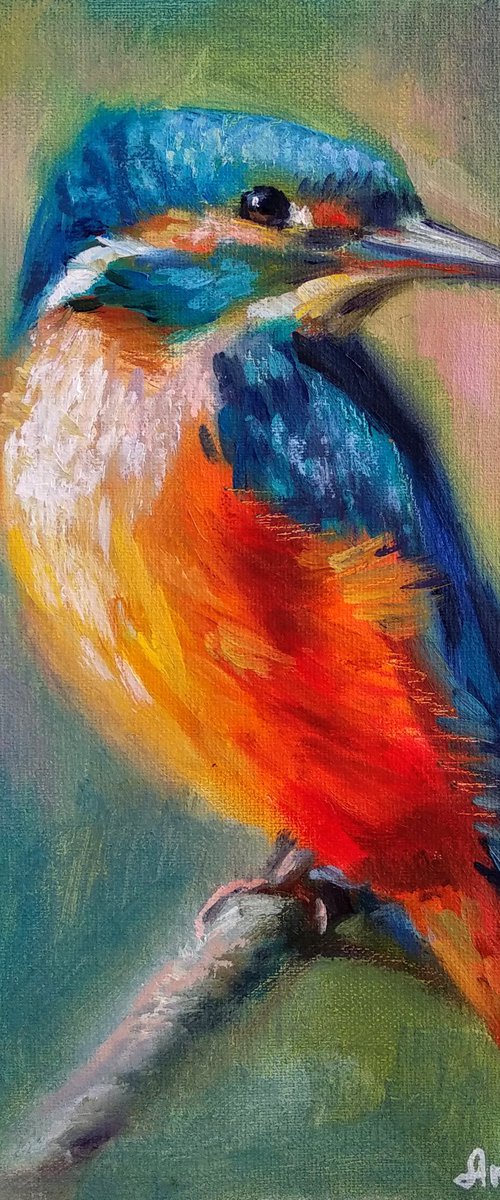 Kingfisher Bird Art Wildlife Painting by Anastasia Art Line