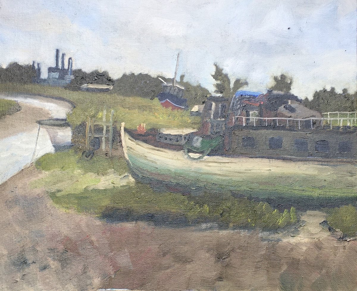 Impressionistic Landscape Oil Painting By Julian Lovegrove Art, 12 X 10", Old Boats At Rye Harbour., Original Artwork