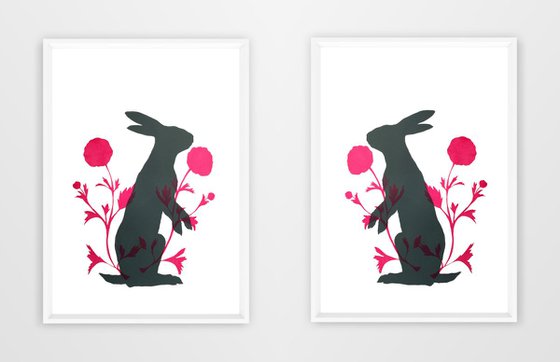 A PAIR OF HARES-unframed (TWO PRINTS)  - FREE UK SHIPPING