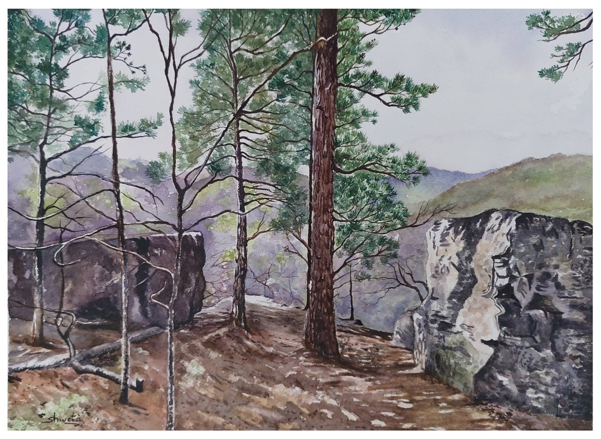Photorealistic Landscape Watercolour By Shweta Mahajan, 12 X 9", Whitaker Point Trail, Original Artwork