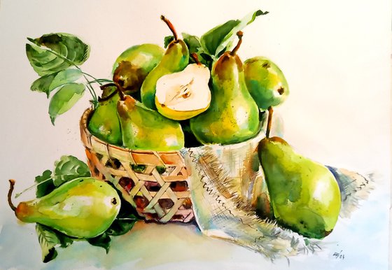 Sill life with green pears