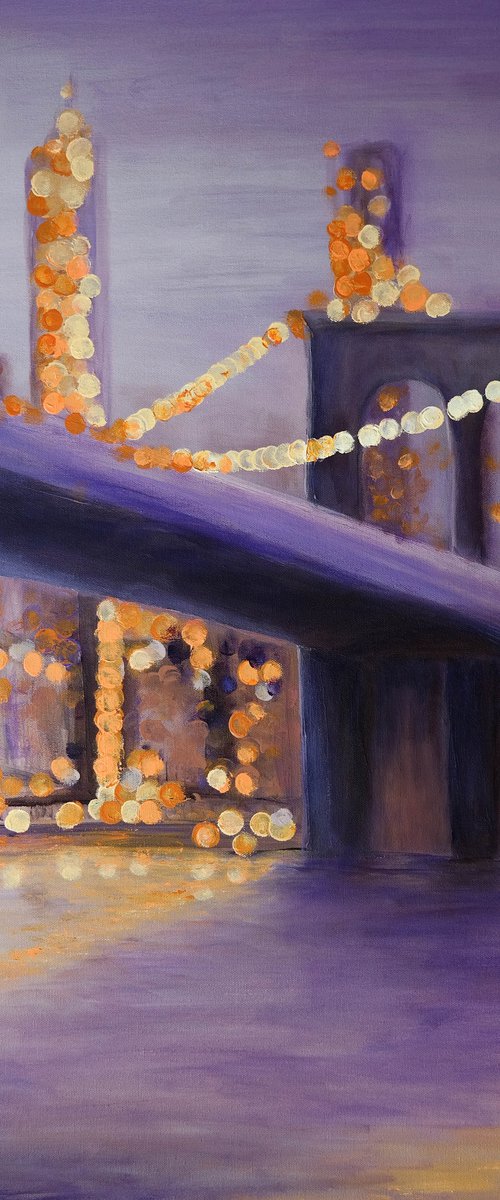 Distance - Brooklyn Bridge Bokeh New York Cityscape Painting by Danijela Dan