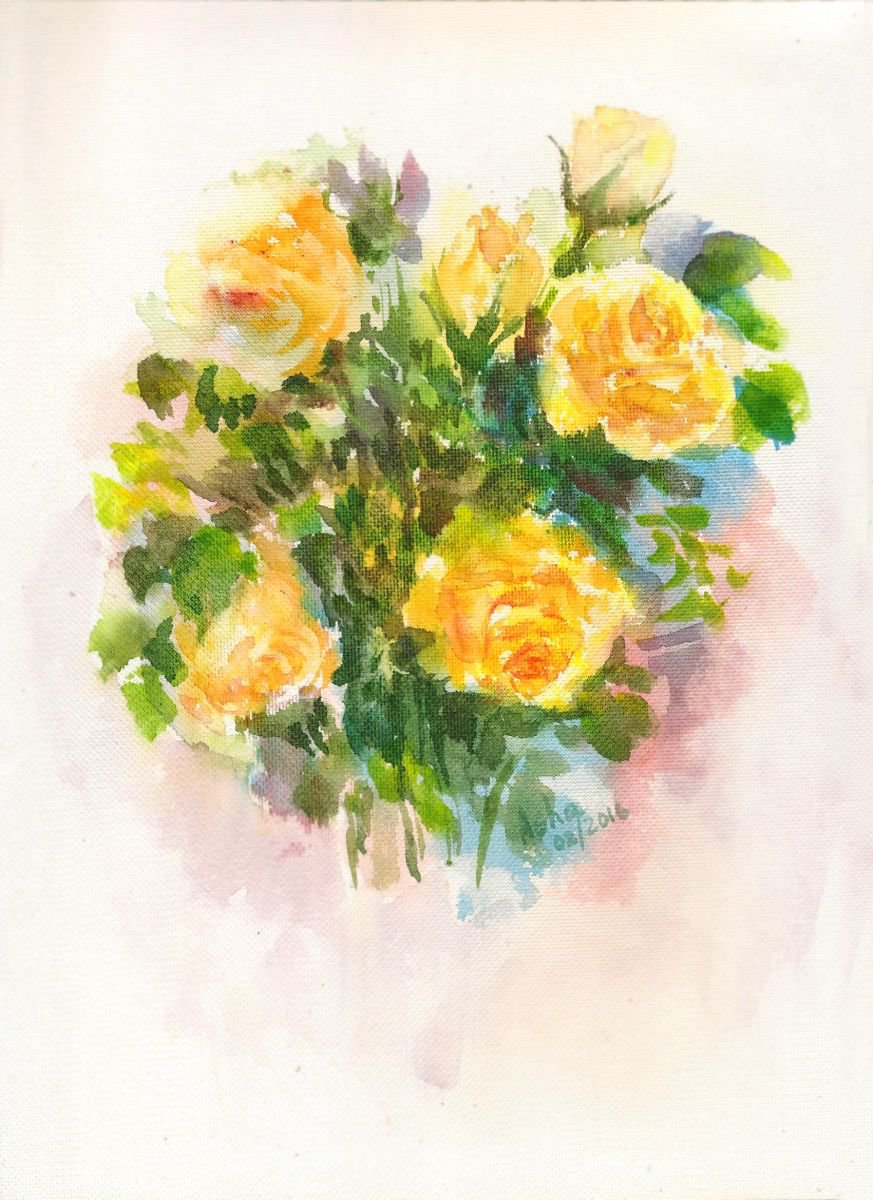 Yellow Roses Bunch of Yellow Spring roses -4. by Asha Shenoy
