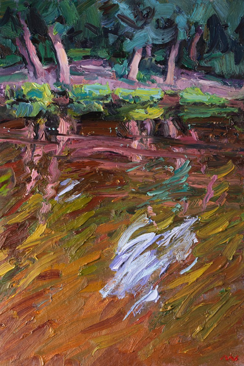 Impressionistic Landscape Oil Painting By Vasyl Moldavchuk, 16 X 24", Reflection, Original Artwork