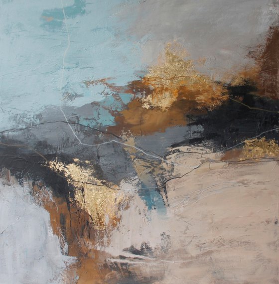 "Flight" Blue beige gray abstract acrylic art