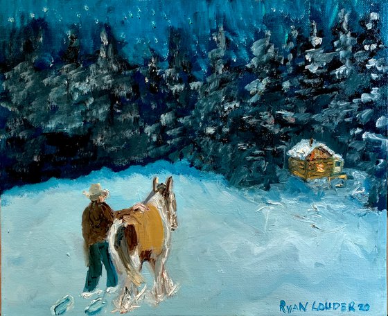 Warming His Horse On A Winter Night