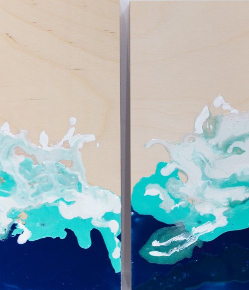 Abstract Sea Wave Ocean (diptych) by Cristina Stefan