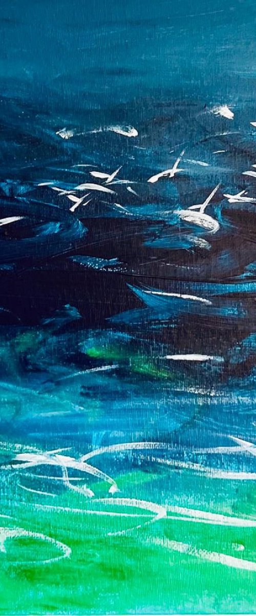 Abstract Seascape With Gulls by Shabs  Beigh