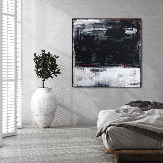 NOCTURNAL SCENES (II) - ABSTRACT ACRYLIC PAINTING TEXTURED * BLACK * WHITE