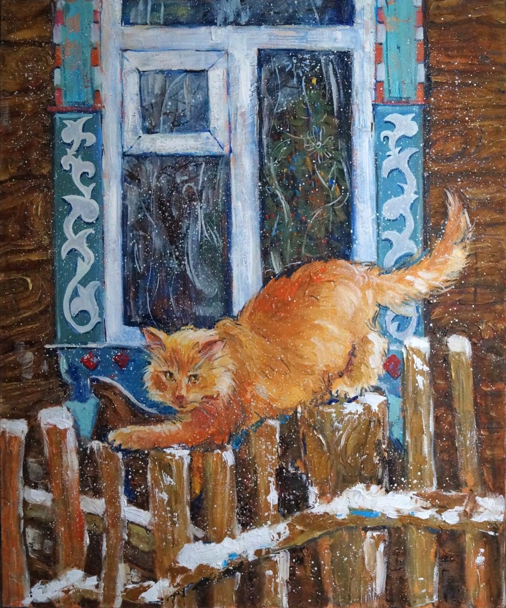 Cat in the village by Yuliia Pastukhova