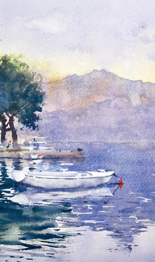 Sunset at Muo Kotor Montenegro 25x36 cm 2023 by Nenad Kojić watercolorist