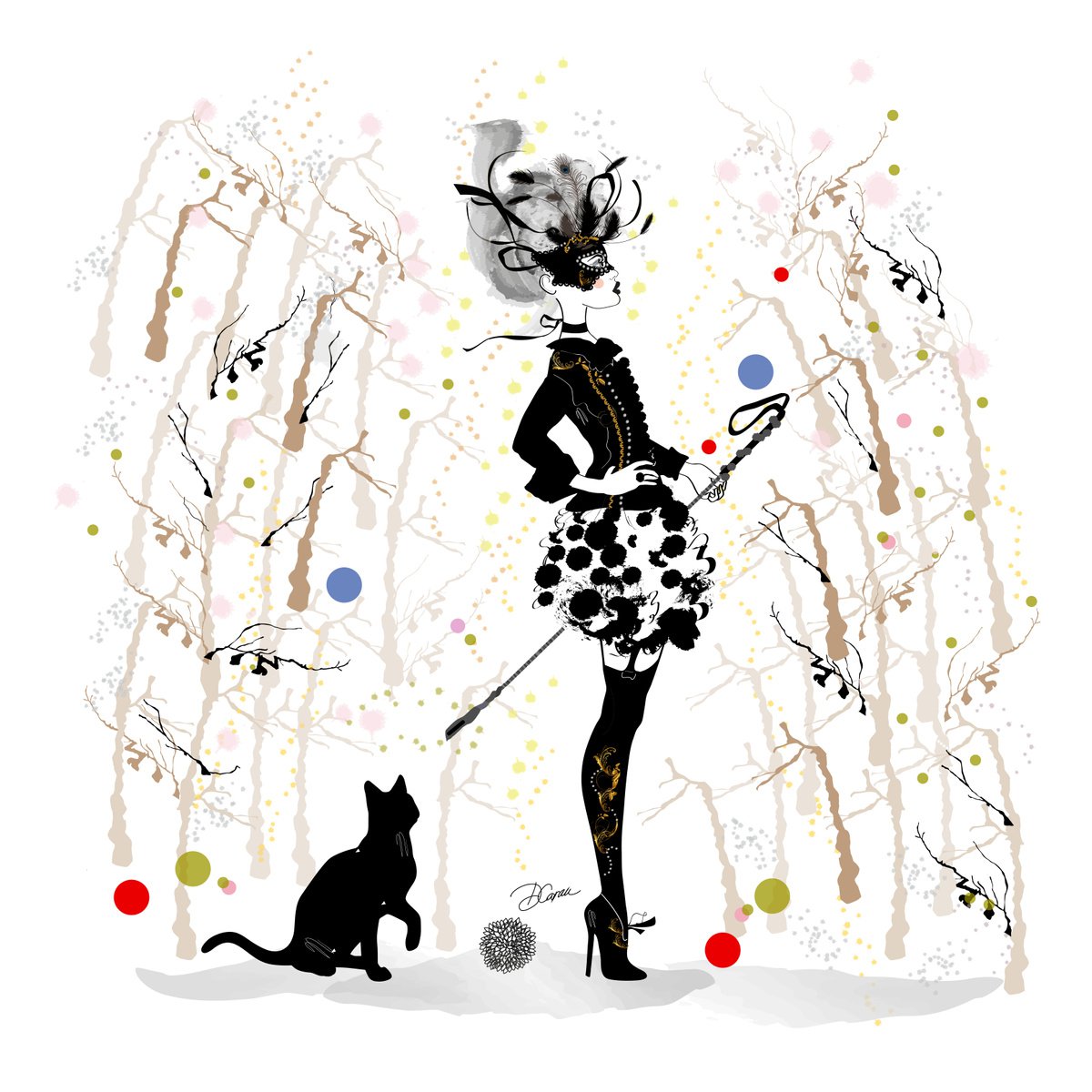 Illustrative Animal Drawing By Artemisia, 22 X 22, The Cat And Nicole, Original Artwork