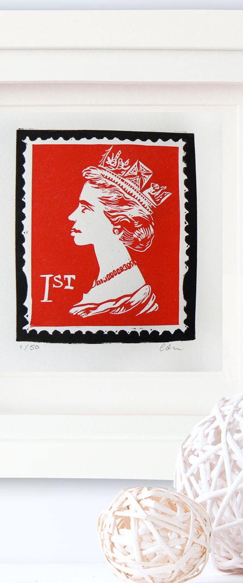 Custom order - 1st Class - Framed, ready to hang linocut print by Carolynne Coulson
