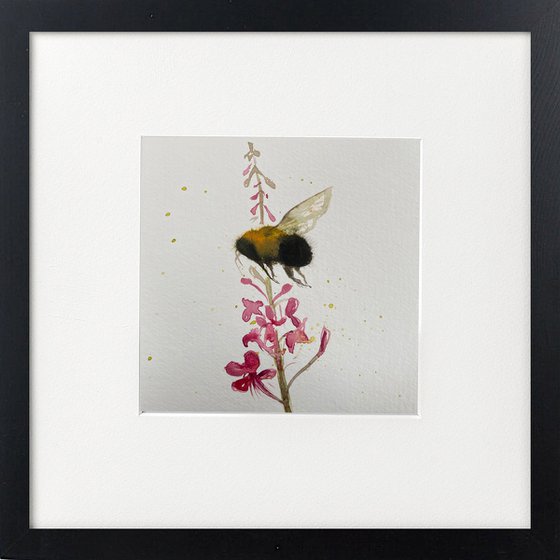 Two bee scenes framed