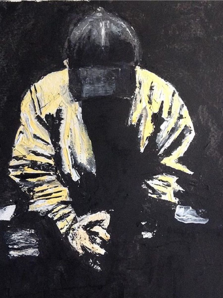 Expressive Portrait Acrylic Painting By Dominique Deve, 12 X 16, Sitting, Original Artwork