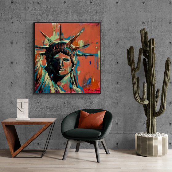 Big bright painting - "Statue of Liberty" - USA - Pop Art - Urban Art - Street Art - New York - Orange