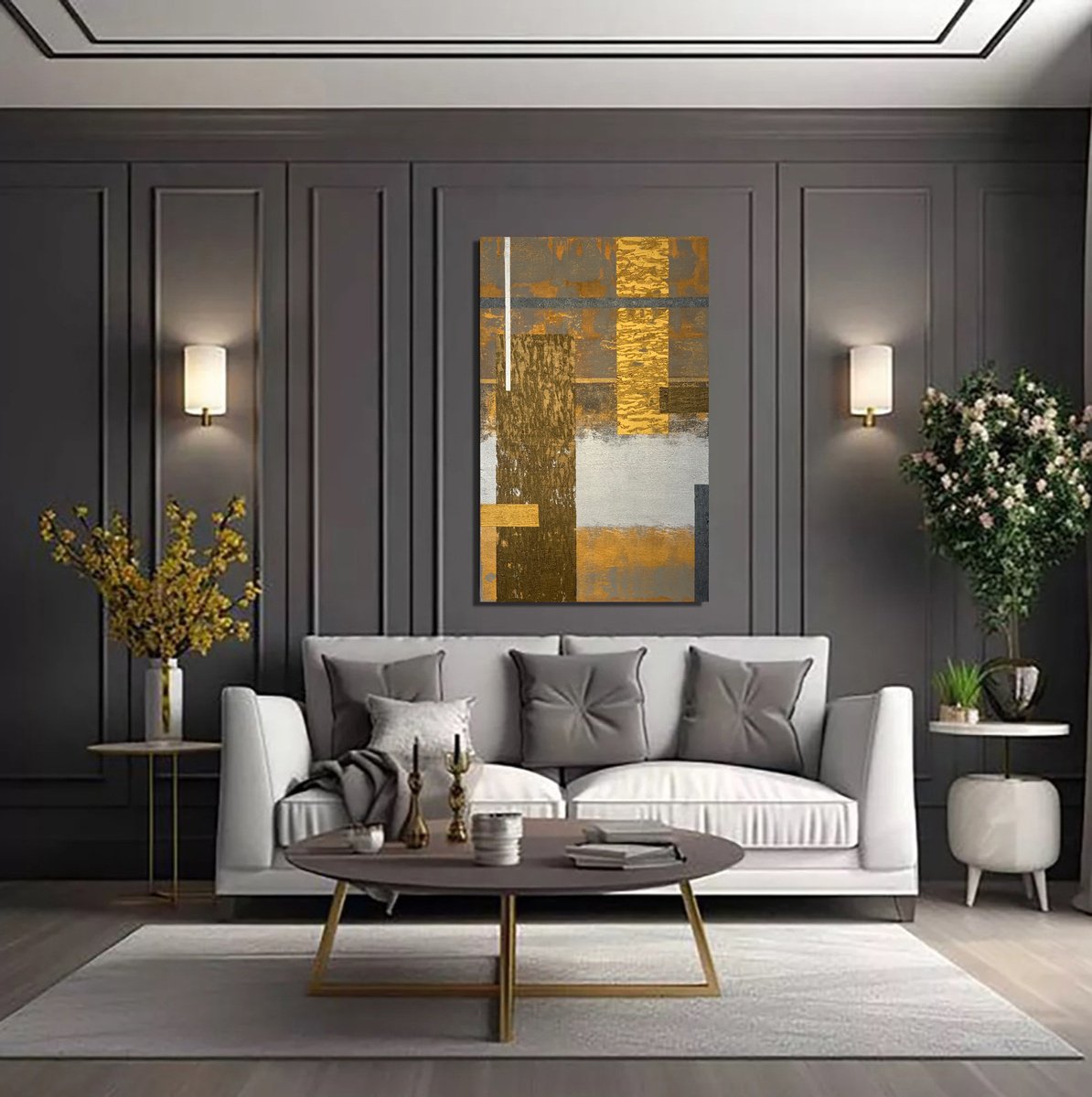 Expressive Abstract Acrylic Painting By Tatiana Malinovscaia, 43 X 28", The Gold Of Silence, Original Artwork