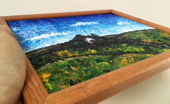 "My Secret Cottage" - Original PMS Micro Painting on Glass, Framed - 11" x 9"