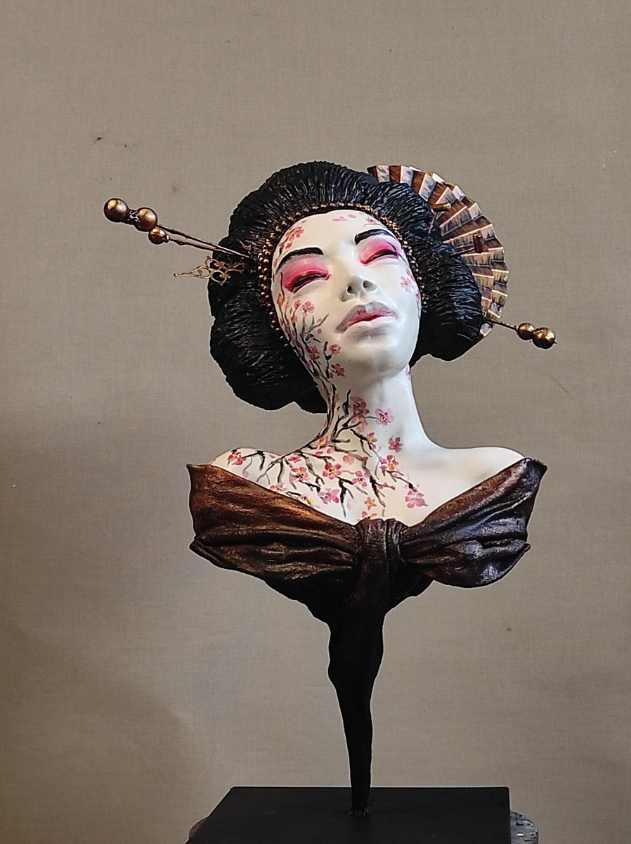Expressive Portrait Sculpture By Elena Kraft, 12 X 16, Chio Chio San I , Original Artwork