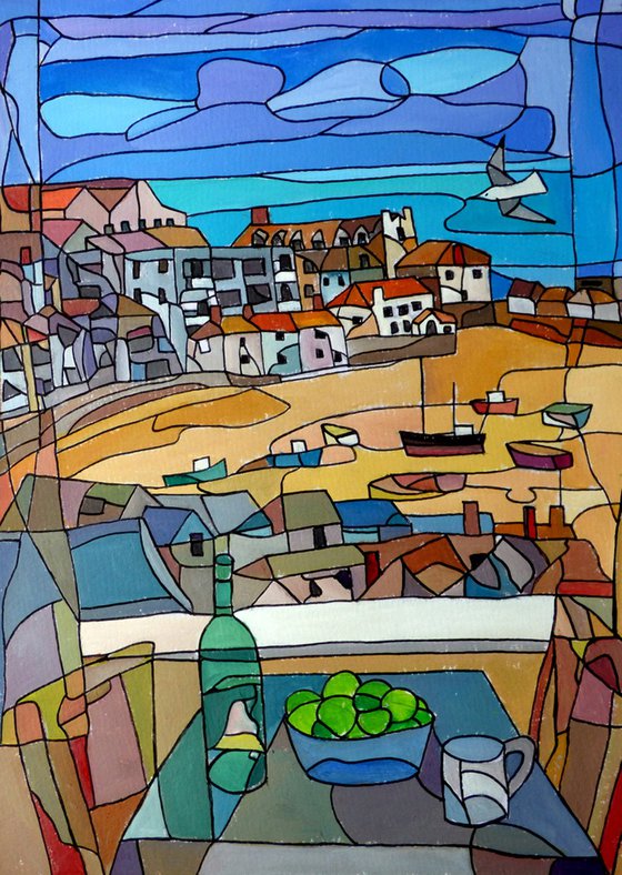 "Interior with harbour view, St Ives"