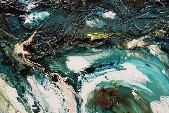 Natural Teals 200cm x 80cm Teal Green Textured Abstract Art