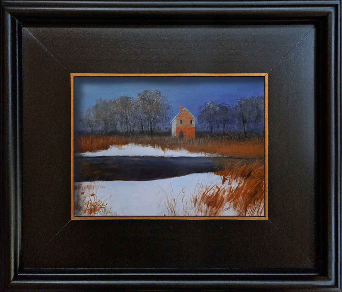 Landscape Acrylic Painting By Ayna Paisley, 14 X 12, Frosty Retreat, Original Artwork