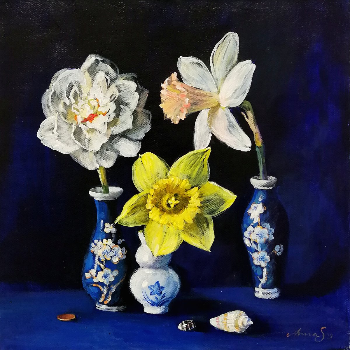 Expressive Botanical Acrylic Painting By Anna Silabrama, 16 X 16, Company, Original Artwork