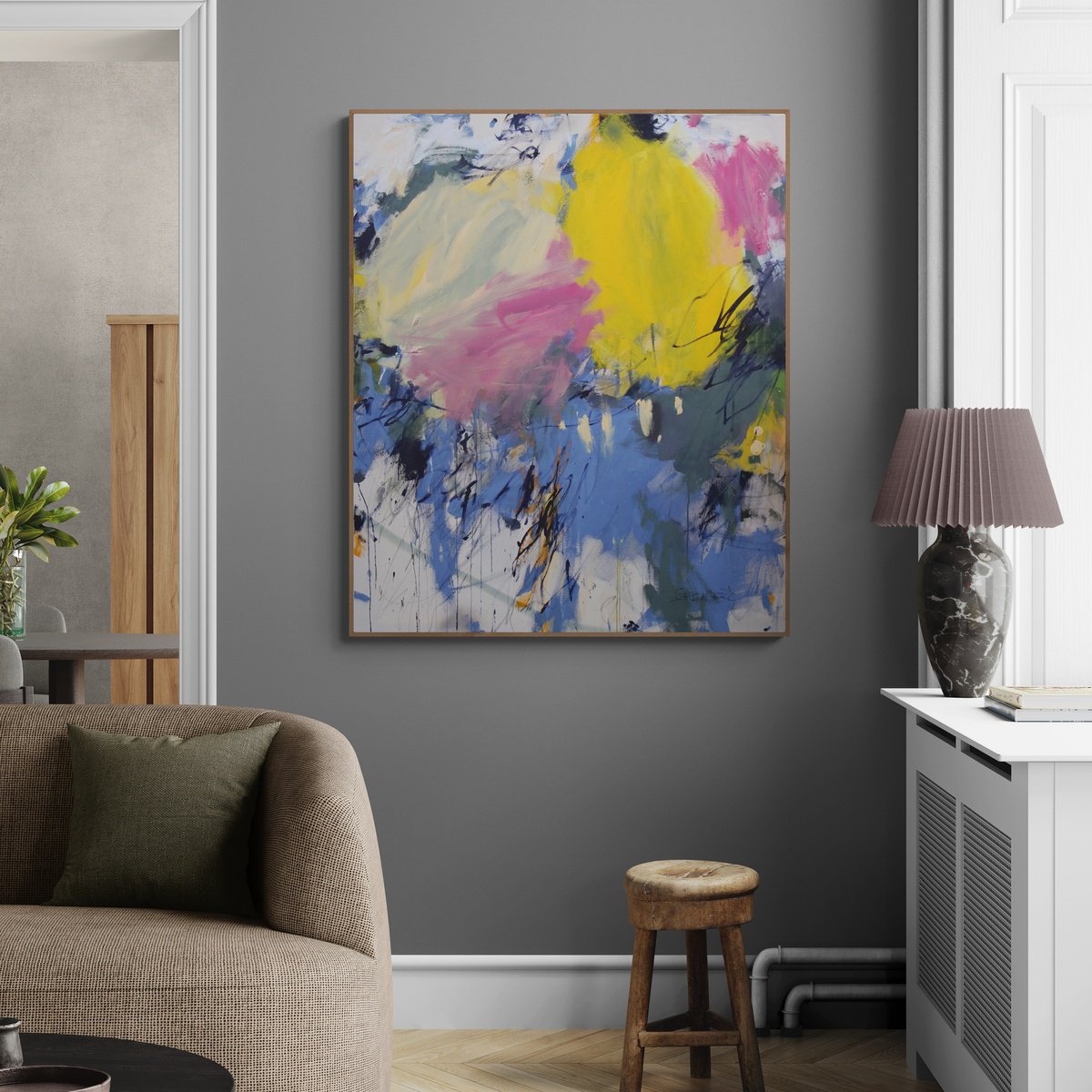 Expressive Abstract Painting By Daniela Schweinsberg, 39 X 47, Life. Lemons. Lemonade., Original Artwork