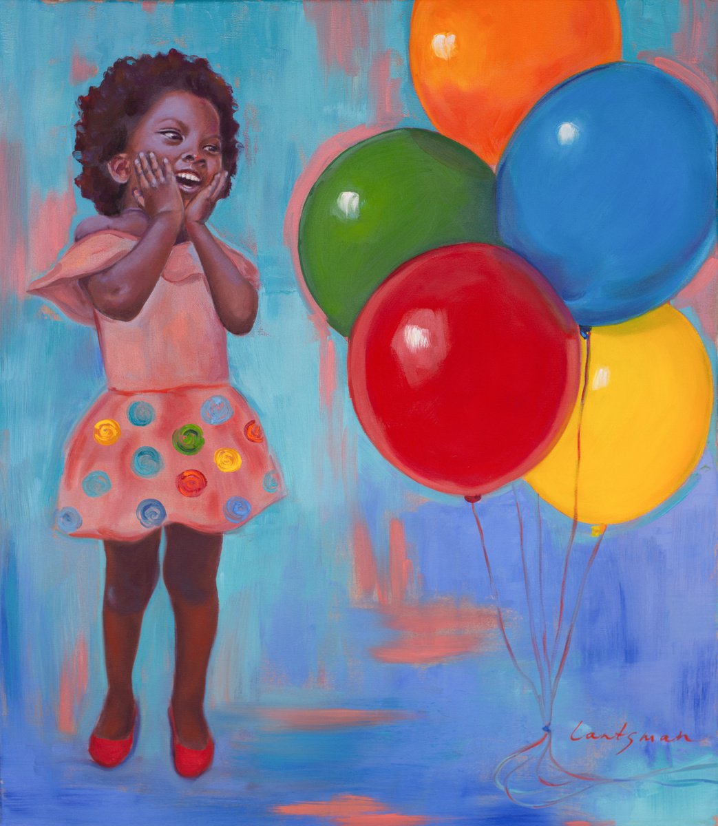 Pure joy - Girl with colorful balloons by Jane Lantsman