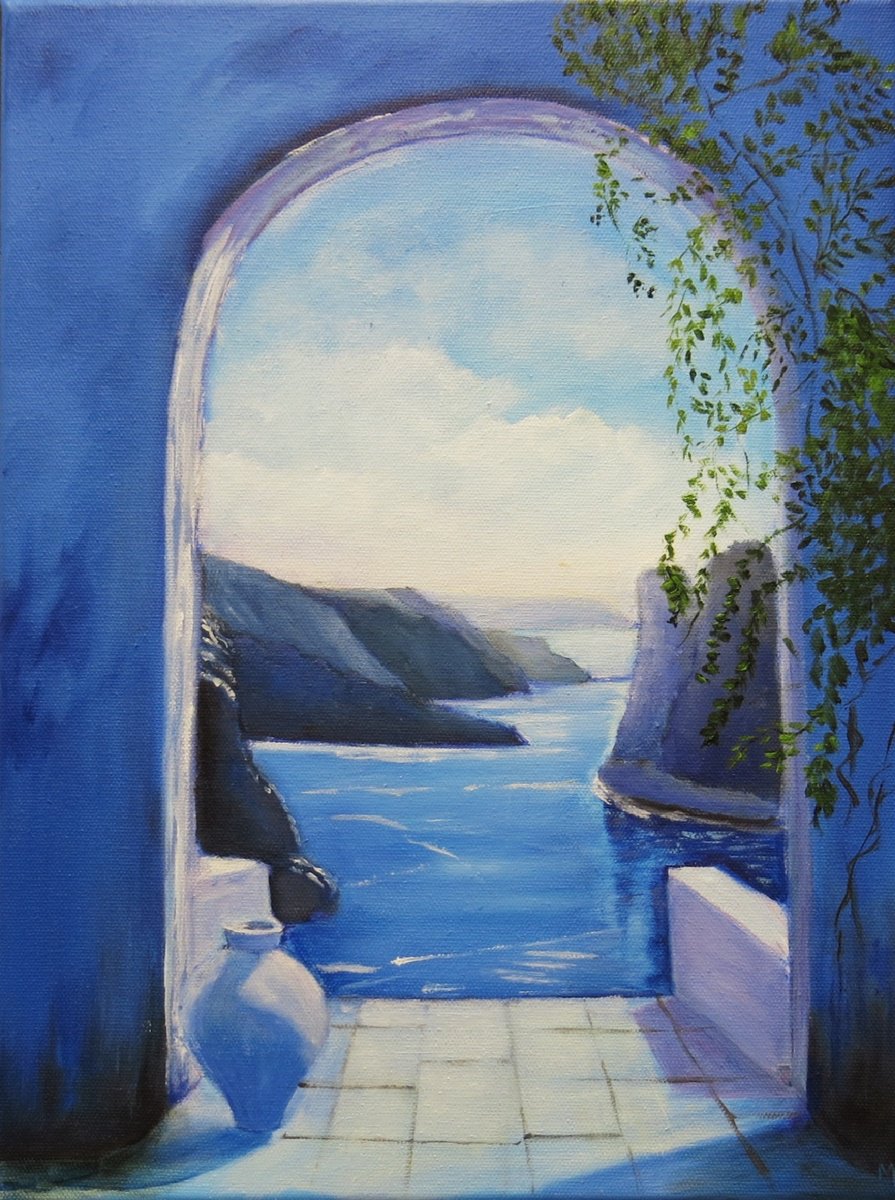 Impressionistic Landscape Oil Painting By Maureen Greenwood, 12 X 16", Through The Arch, Original Artwork