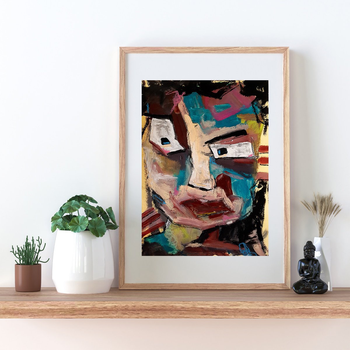 Abstract Portrait Acrylic Painting By Iulia Paun, 13 X 17, Hidden Mirror, Original Artwork