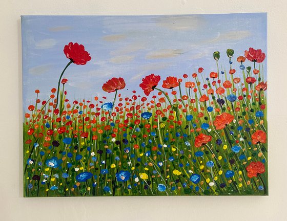Poppies and meadow flower painting