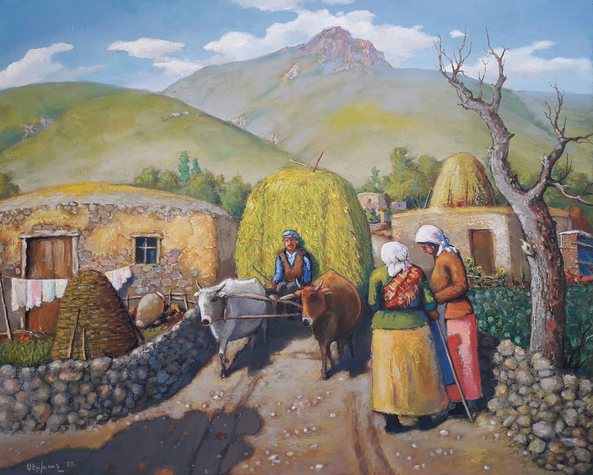 Impressionistic Landscape Oil Painting By Sergey Xachatryan, 39 X 31", Summer In The Village, Original Artwork