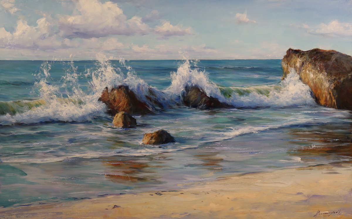 Impressionistic Landscape Oil Painting By Gennady Vylusk, 43 X 28, Eternal Rhythm, Original Artwork