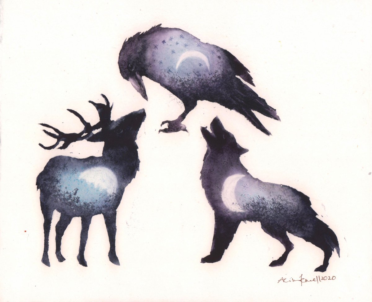 Mystical Woodland Silhouettes - Original Watercolour by Alison Fennell